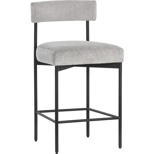 Seneca Counter Stool in Grey Fabric and Black Steel